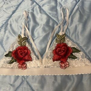 Floral Lace Bralette - Red and White
